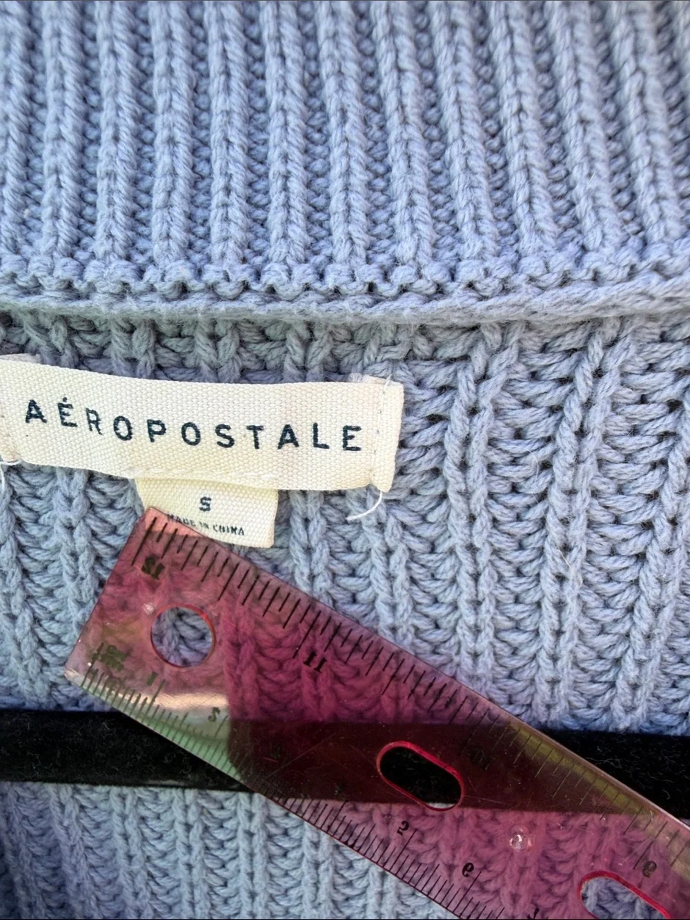 Aeropostale Dusty Blue V-Neck Chunky Knit Sweater